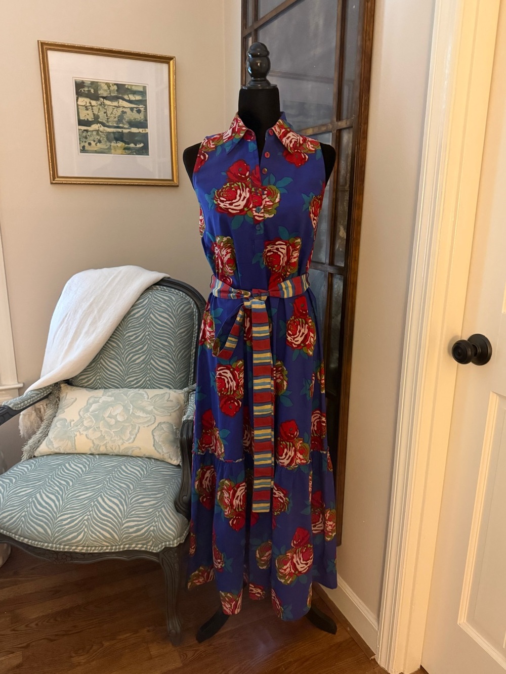 Authentic LISA CORTE Sleeveless Dress in the iconic vibrant Blue Damask Rose